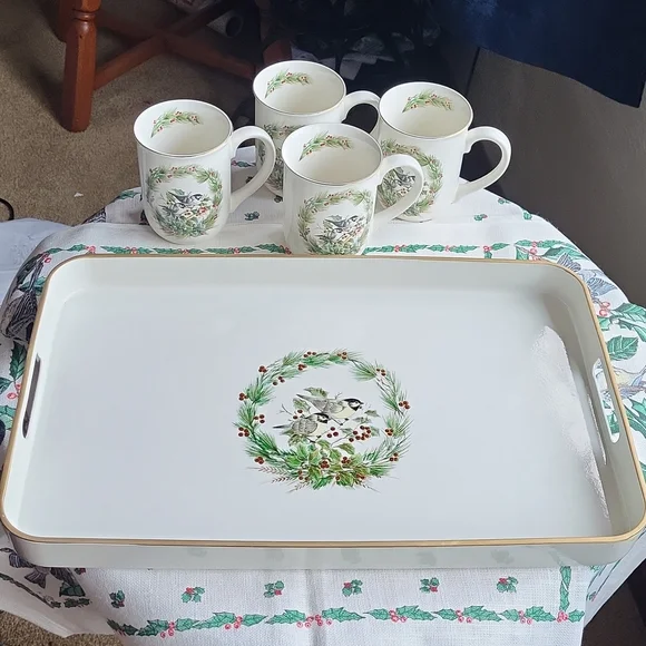 Vintage Gibson Greetings Otagiri Japan Serving Tray & 4 Mugs - Picture 2 of 6